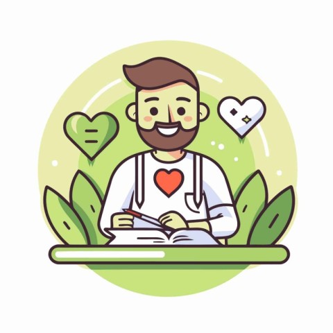 Doctor with a book in his hands. Vector illustration in flat sty