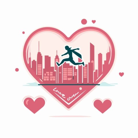 Running man in a heart shape. Love concept. Vector illustration.