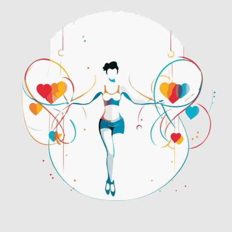 Vector illustration of a girl with heart shaped balloons. Valent