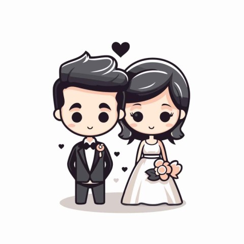 Wedding Couple - Cute Cartoon Wedding Vector Illustration