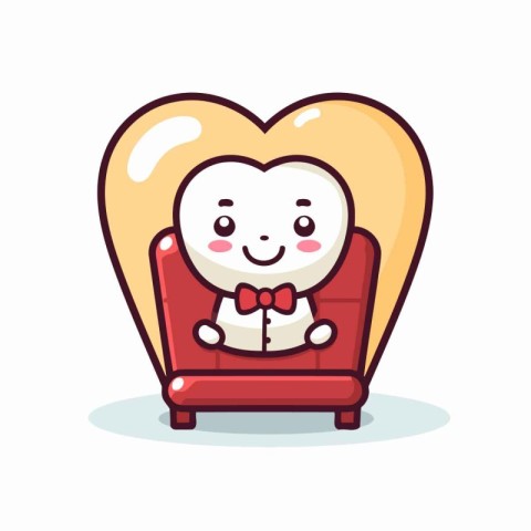 Cute kawaii tooth character sitting in armchair. Vector illustra