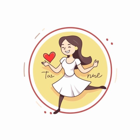 Vector illustration of a girl in a white dress with a heart in h