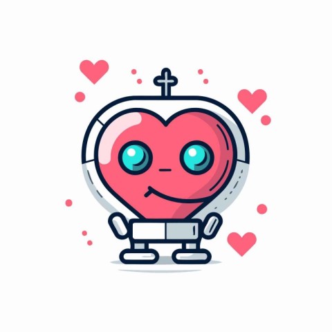 Cute robot with heart. Valentine's day concept. Vector illustrat