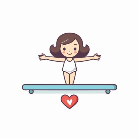 Cute little girl balancing on a seesaw. Vector illustration.