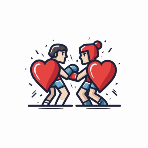 Vector illustration of two young men in boxing gloves fighting w