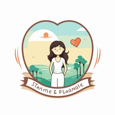 Woman in a white dress in a heart shape. Vector illustration.