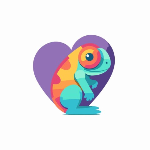 Cute chameleon in the form of a heart. Vector illustration.