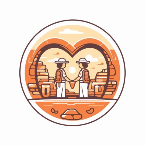 Tourists in the form of heart. Vector illustration in a flat sty