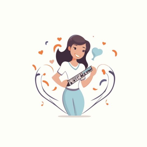 Vector illustration of a girl with a musical instrument in her h