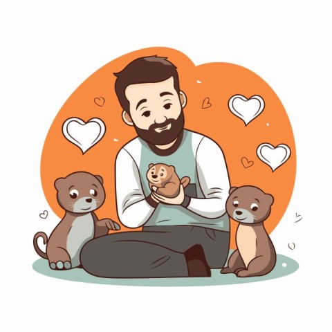 Cute cartoon vector illustration of a man playing with his littl