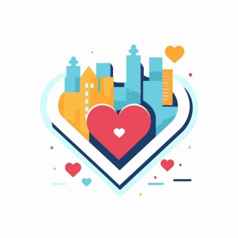 City in heart shape. Love city concept. Vector illustration. fla