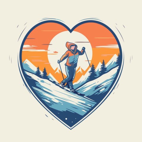 Vector illustration of a snowboarder in the form of a heart on t