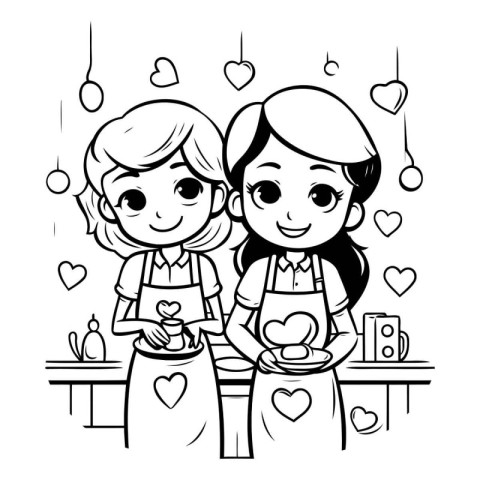 Cute couple in love cooking at kitchen cartoon vector illustrati