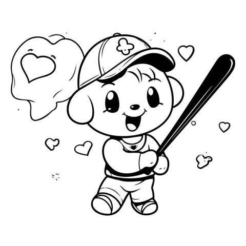 Cute cartoon boy baseball player with baseball bat and speech bu