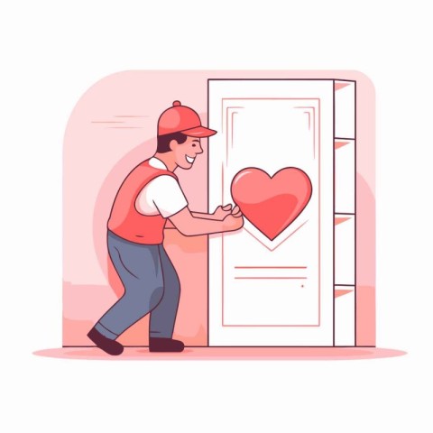 Courier delivery man delivering parcel box with heart vector ill