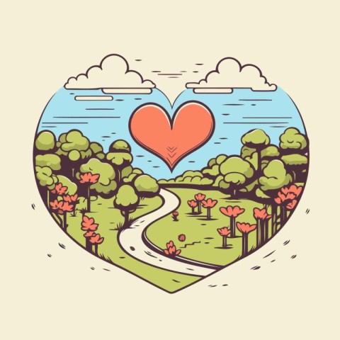 Vector illustration of heart shape in the park. Love and romance