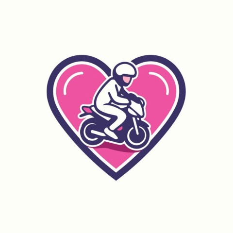 Biker in heart shape vector logo design template. Motorbike love