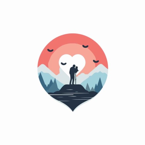 Vector illustration of a couple kissing in the mountains. Love a