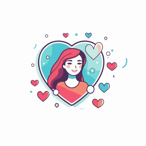 Cute girl in heart shape vector icon. Girl in love. romance. val