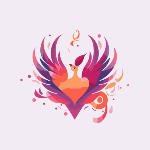 Vector illustration of stylized red bird with wings in the form