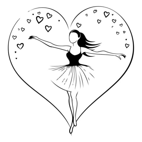 ballerina in a black and white heart vector illustration graphic