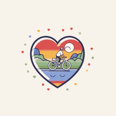 Vector illustration of a man riding a bicycle on the river in a