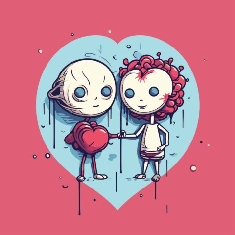 Valentine's day greeting card with cute cartoon couple in love.