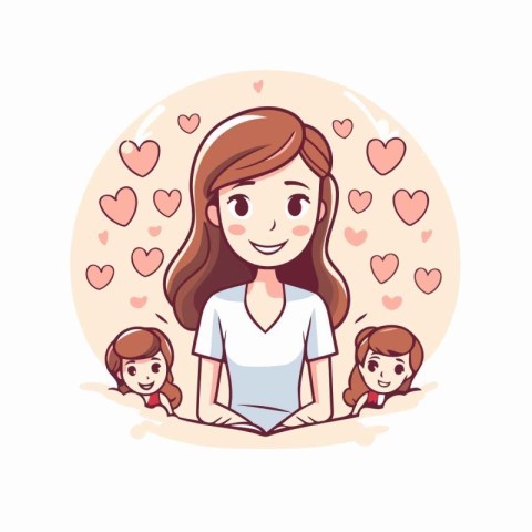 Mother with her children. Vector illustration in cartoon style o