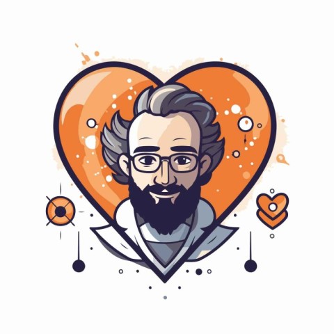 Vector illustration of a bearded man with glasses and a tattoo i