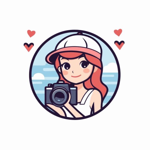 Cute girl with camera. Vector illustration in a flat style.