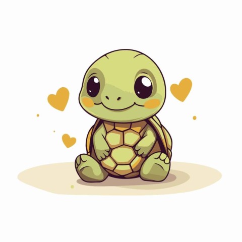 Cute little turtle in love. Vector illustration isolated on whit