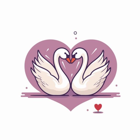 Vector illustration of two swans in a heart shape on white backg