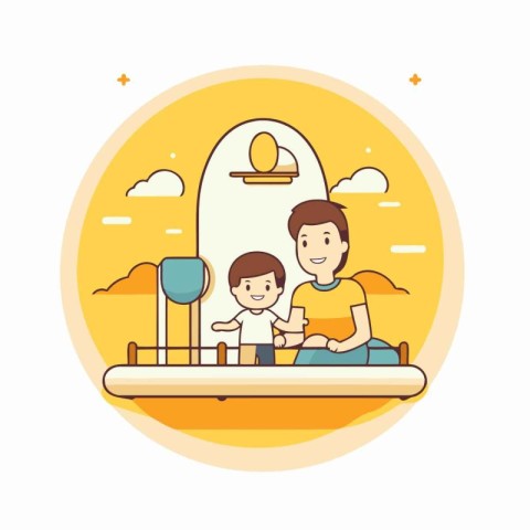 Father and son playing in the park. Flat design vector illustrat