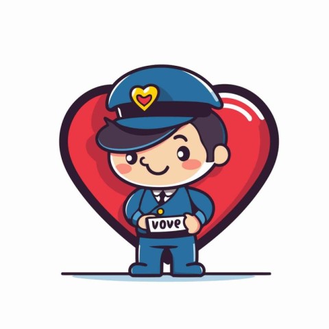 police boy with love heart character vector illustration design.