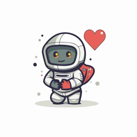 Astronaut holding heart. Cute cartoon character. Vector illustra