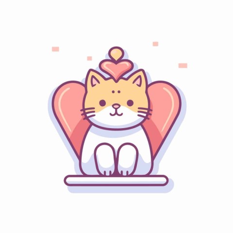 Cute cat with heart icon. Vector illustration in flat style.