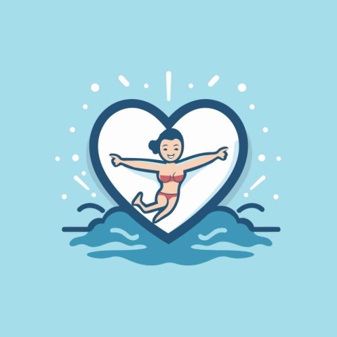 Vector illustration of a girl swimming in a heart-shaped pool.