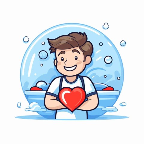 Cute boy in a bubble with a heart. Vector illustration.