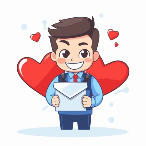 Businessman holding envelope and heart. Cute cartoon character v