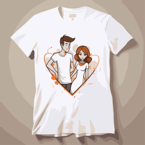 T-shirt design with man and woman in love. vector illustration