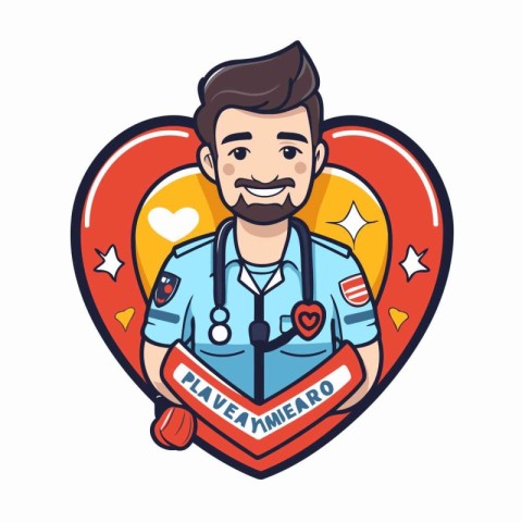 Vector illustration of a doctor with stethoscope in heart shape.