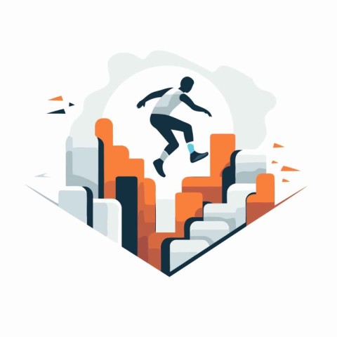 Businessman running up the stairs. Vector illustration in flat s