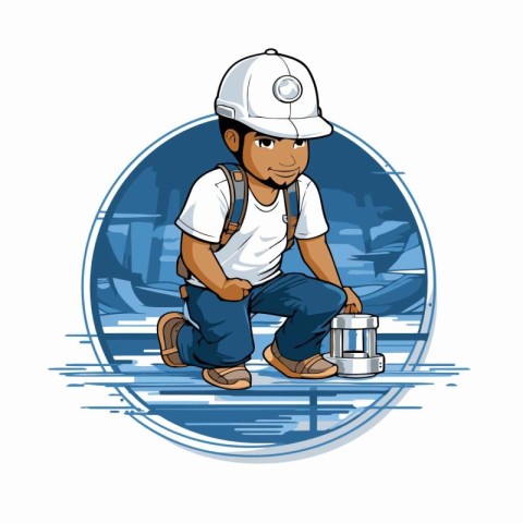 Worker. construction worker with a bucket of water. Vector illus