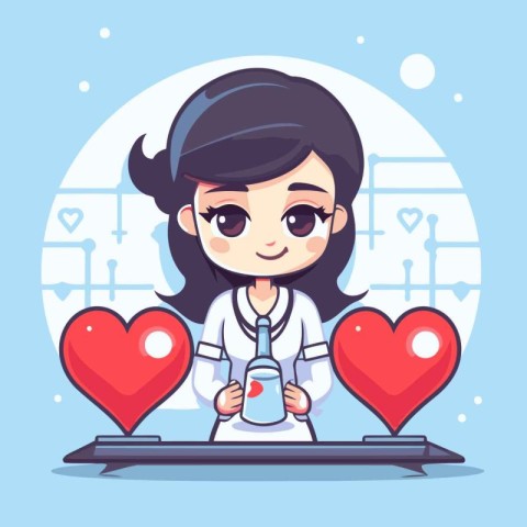 Vector illustration of cute little girl in medical uniform with