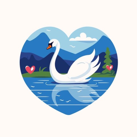 Vector illustration of a swan on the lake in the form of heart