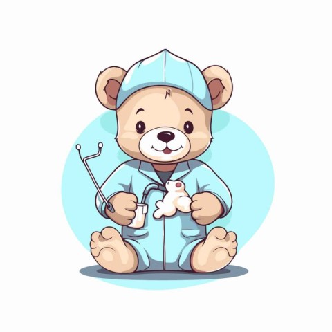 Cute cartoon bear doctor with stethoscope. Vector illustration.