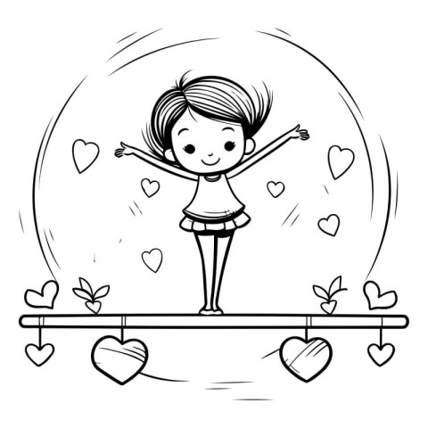 cute little girl with hearts cartoon vector illustration graphic