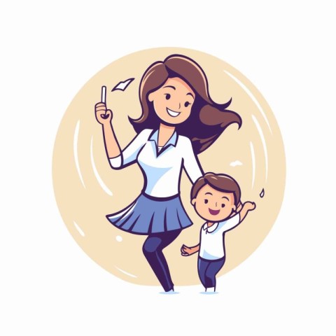 Mother and son playing together. Vector illustration in cartoon