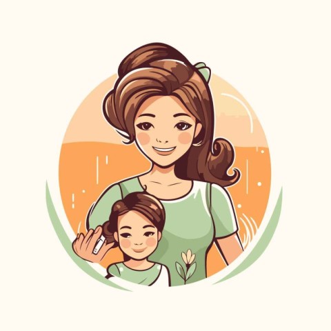 Mother with her daughter in the park. Vector illustration in car