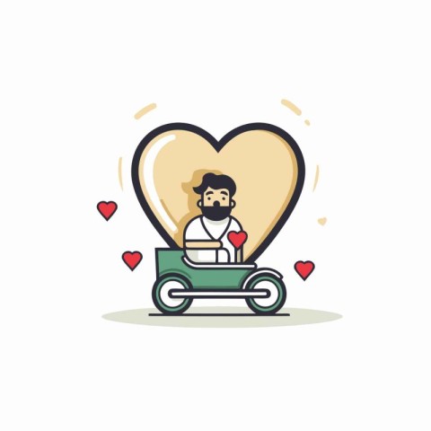 Couple in love on a car with a heart. Vector illustration.